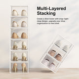Large 12 Pack Shoe Storage Box,Clear Plastic Stackable Shoe Organizer,Space Saving Foldable Shoe Rack Sneaker Container