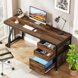 Large Computer Desk with Reversible Drawer Cabinet