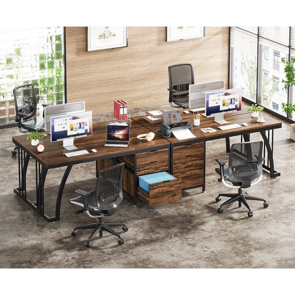 Large Computer Desk with Reversible Drawer Cabinet