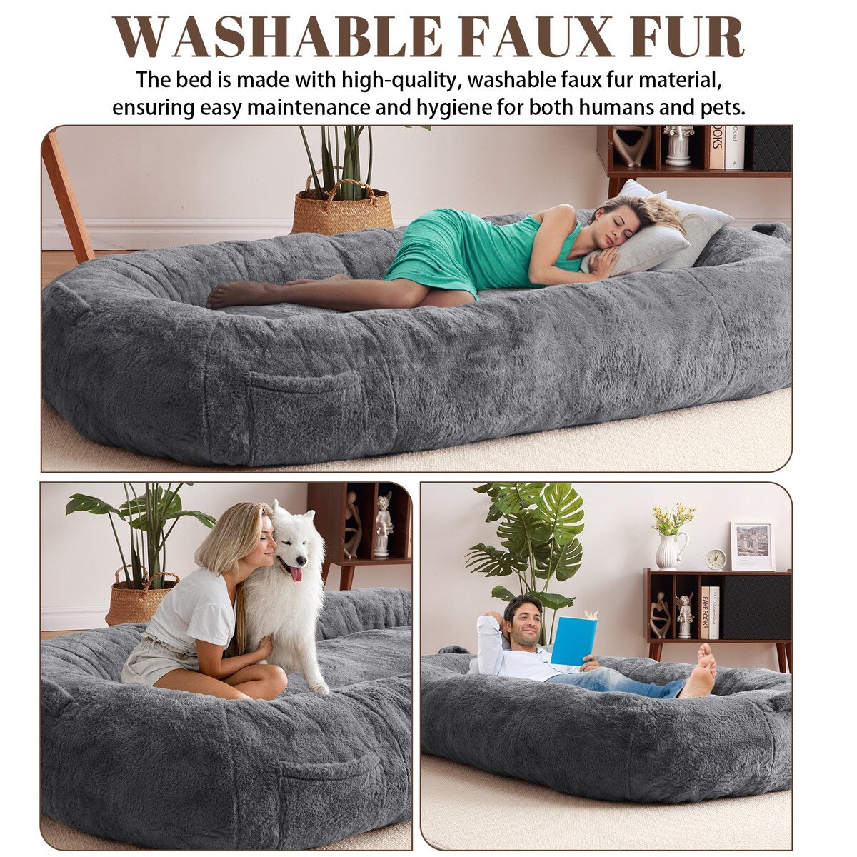Large Dog Bed Washable Human Size Bed with Removable Cover