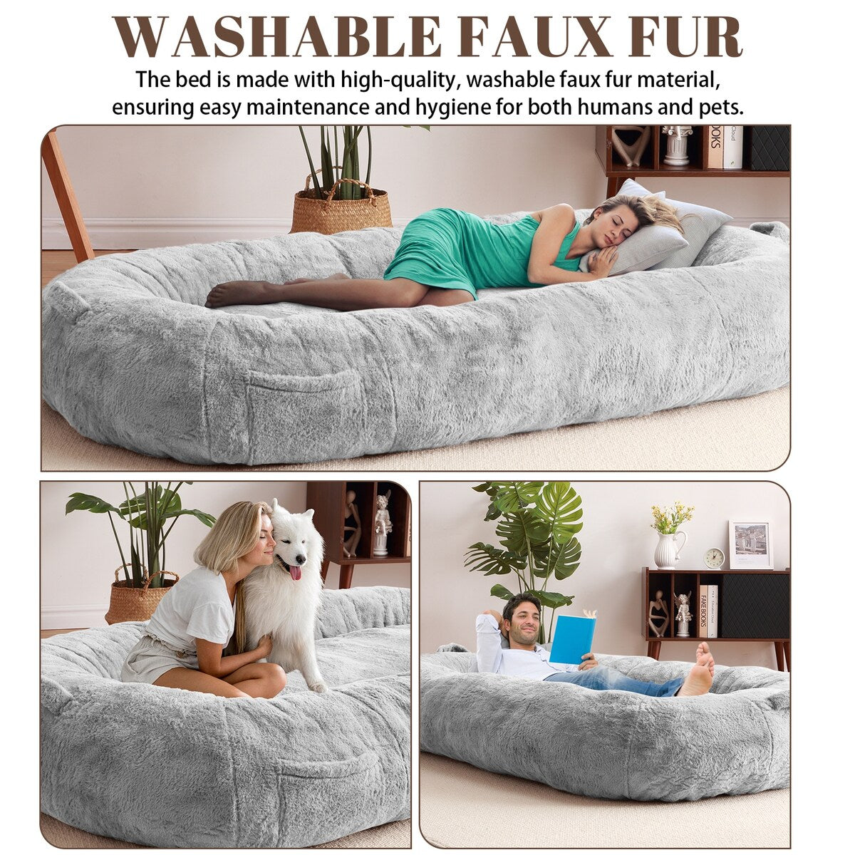 Large Dog Bed Washable Human Size Bed with Removable Cover