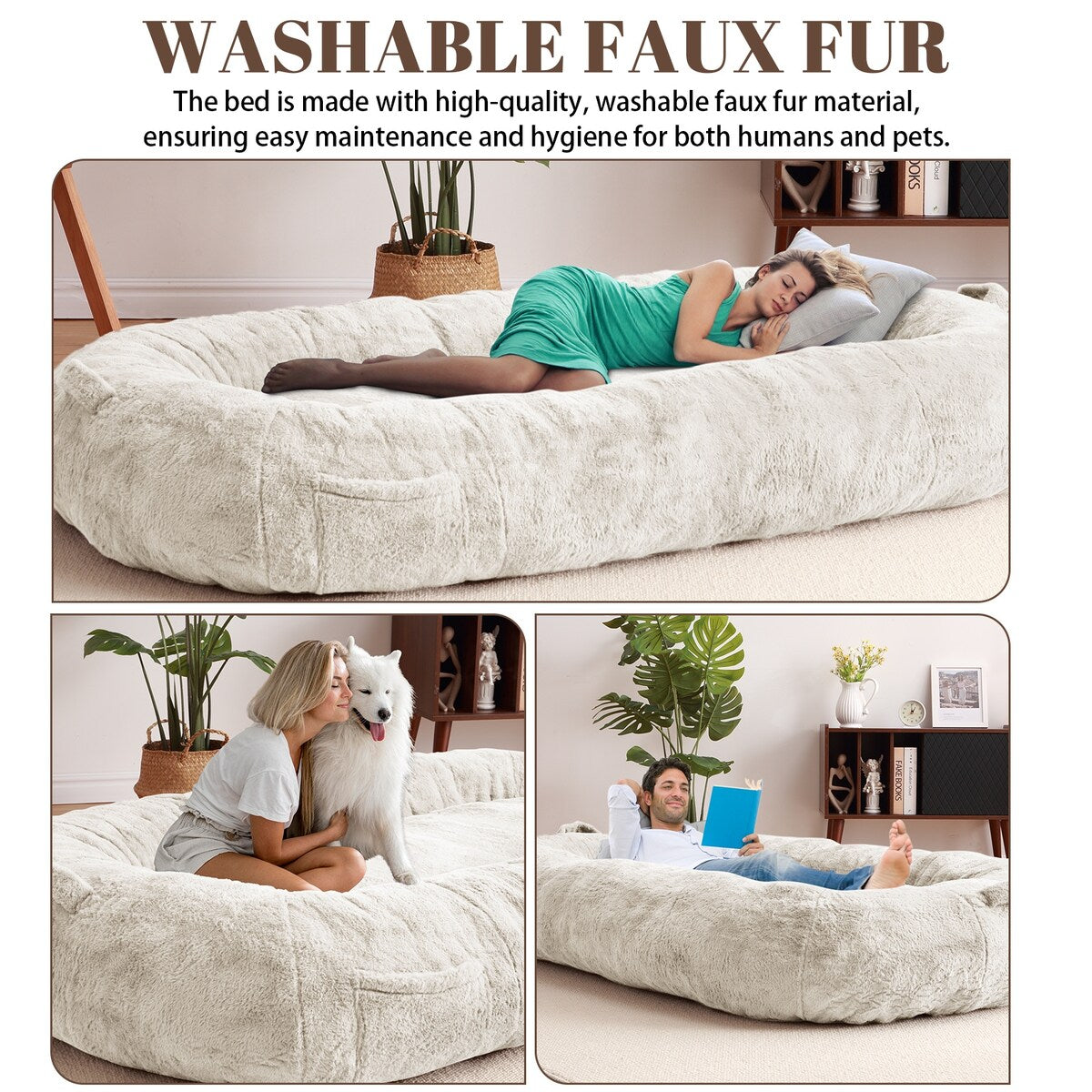 Large Dog Bed Washable Human Size Bed with Removable Cover