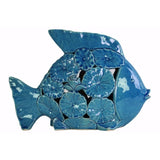 Large Fish Figurine with Floral Cutout Design-Blue