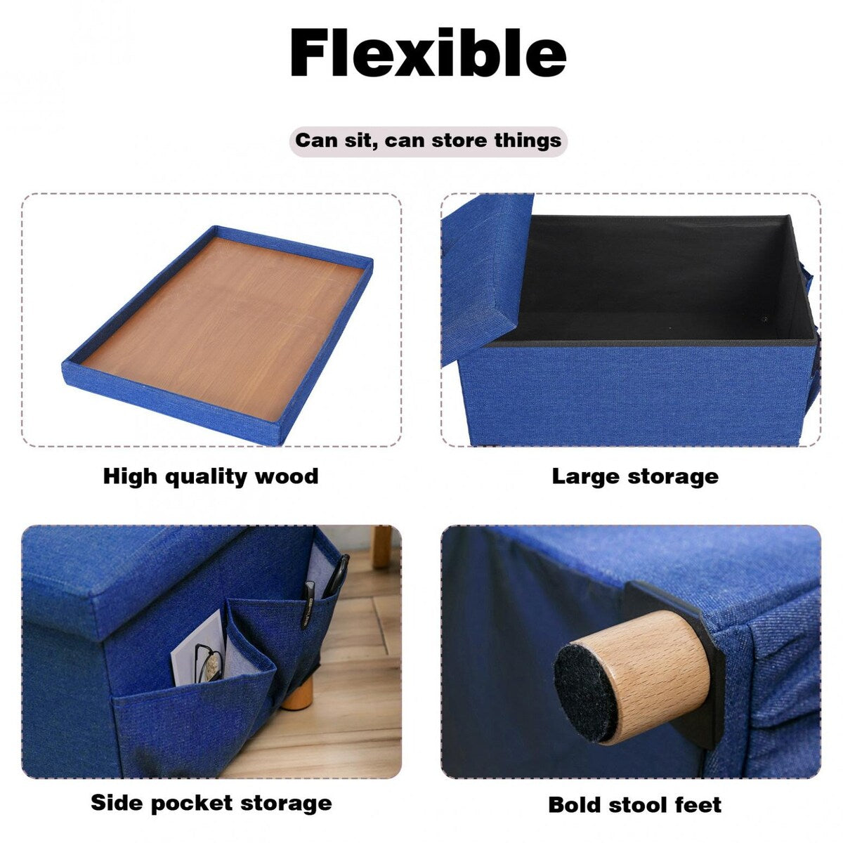 Large Folding Storage Bench Organizer With Wooden Stool Legs For Home,Bedroom