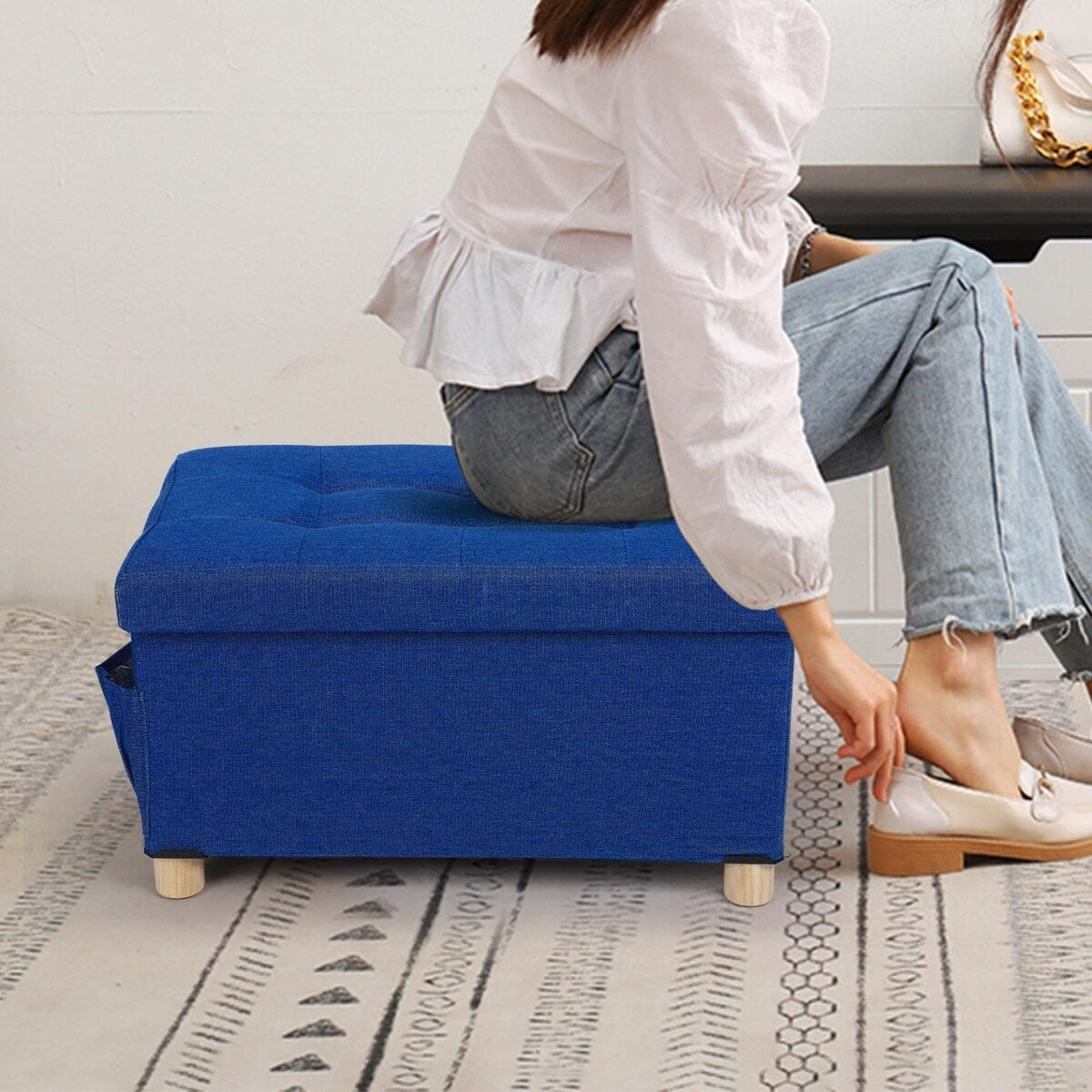 Large Folding Storage Bench Organizer With Wooden Stool Legs For Home,Bedroom