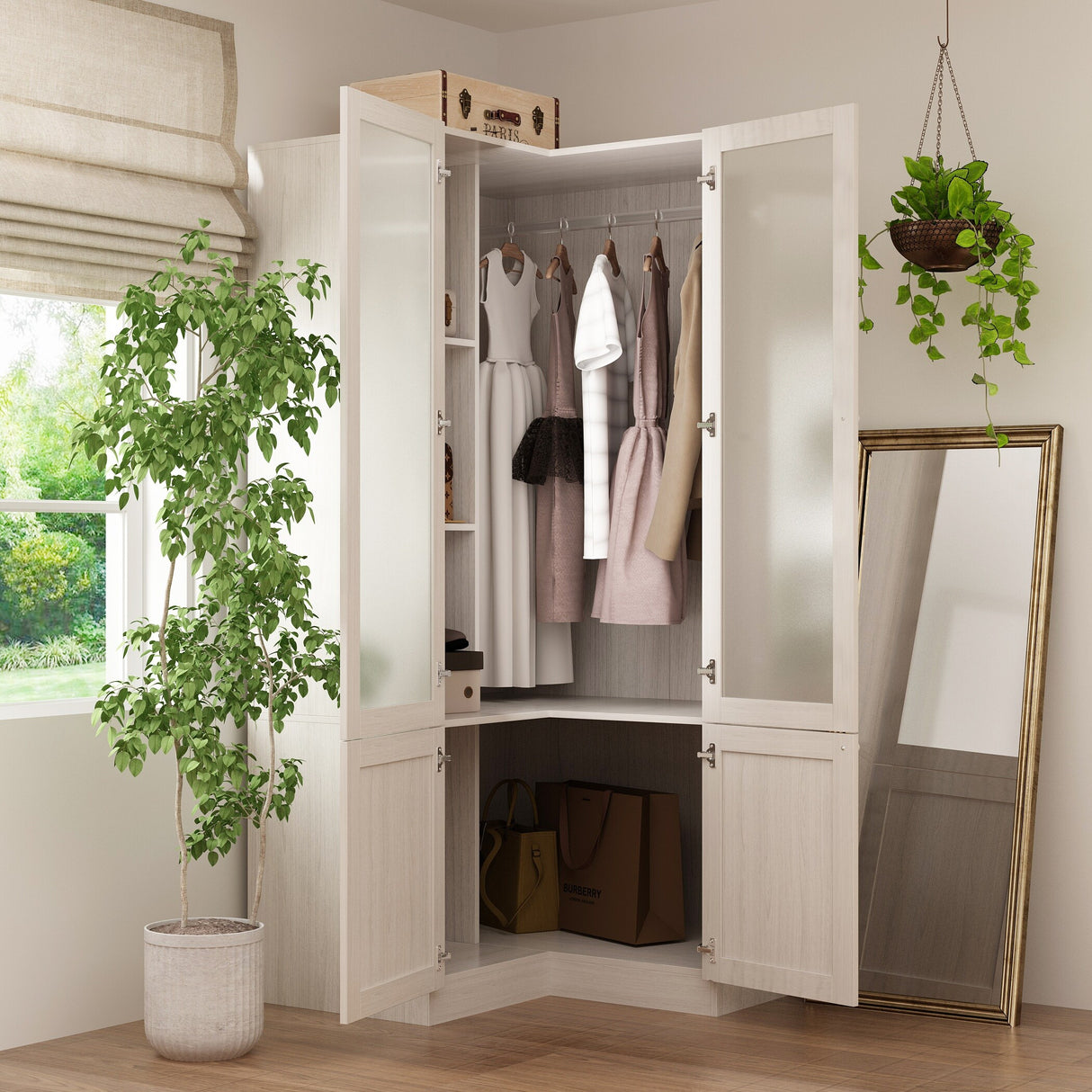 Large Glass Combination Cabinet: Contemporary Storage Closet Armoires