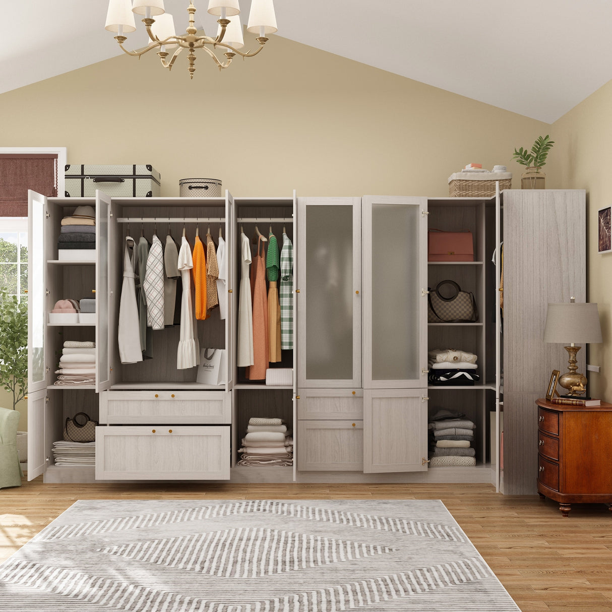 Large Glass Combination Cabinet: Contemporary Storage Closet Armoires