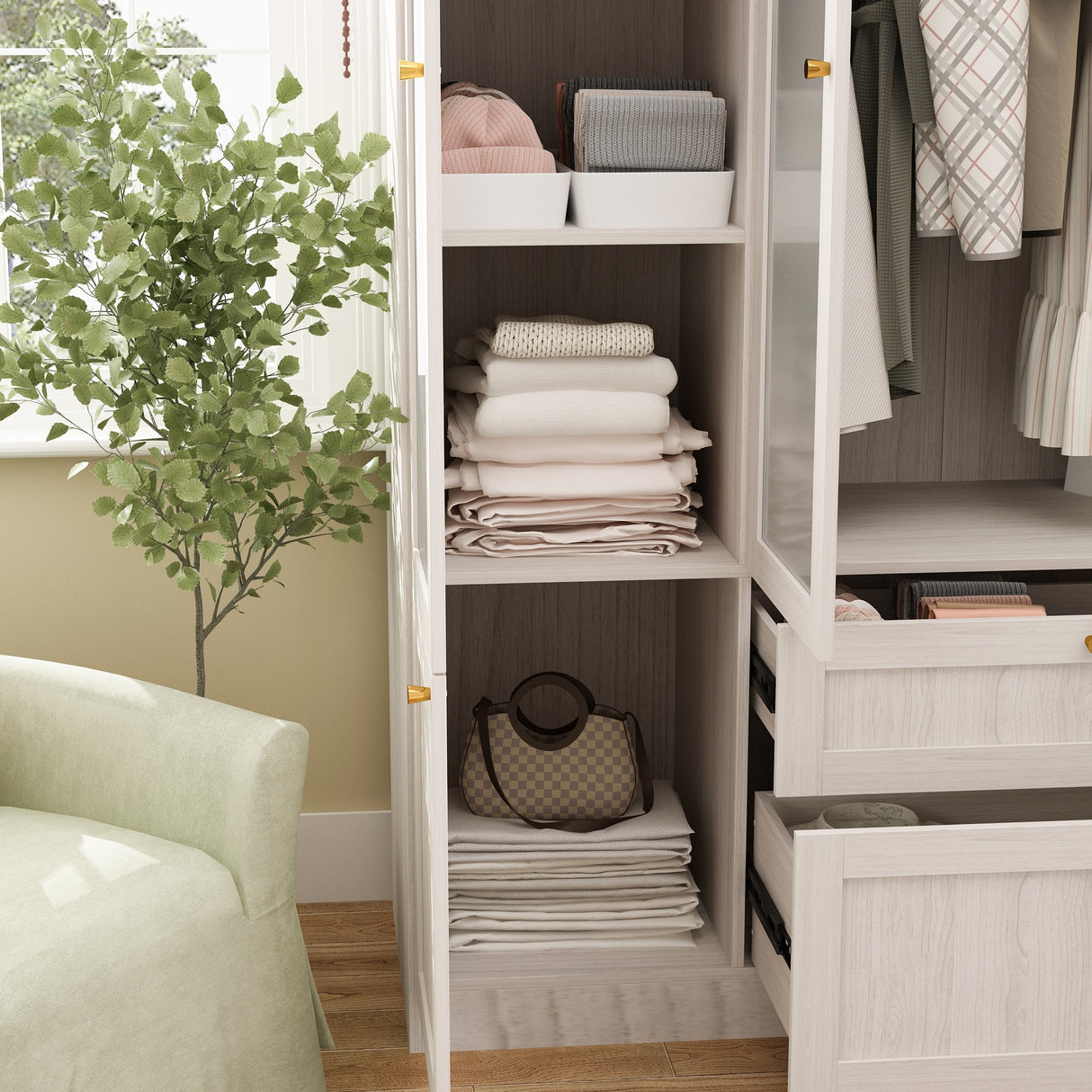 Large Glass Combination Cabinet: Contemporary Storage Closet Armoires