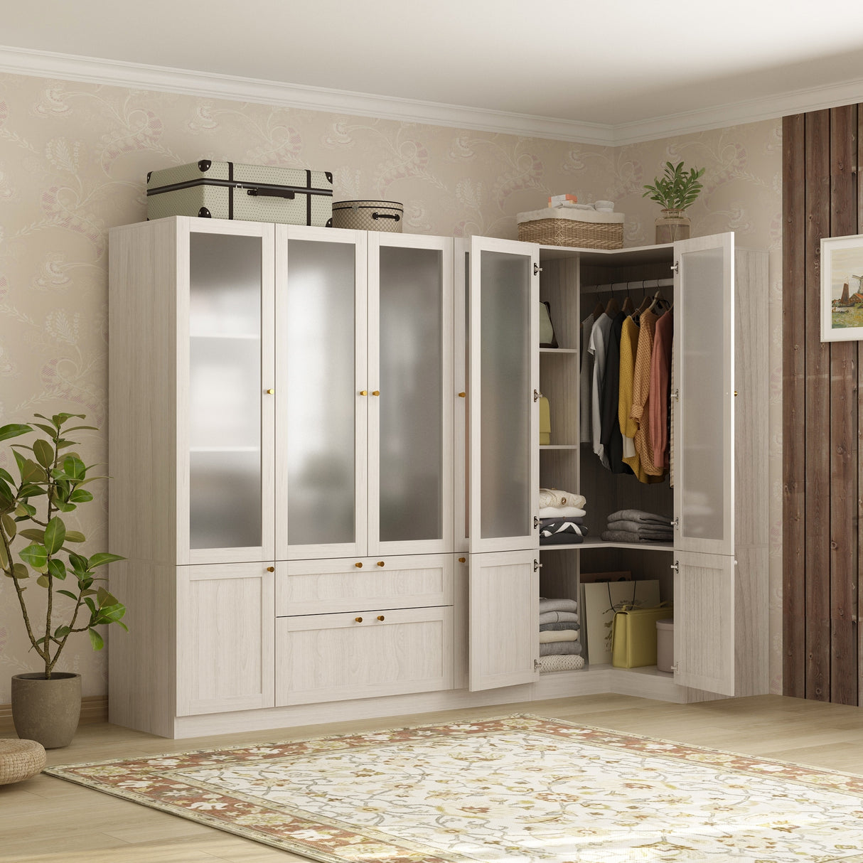 Large Glass Combination Cabinet: Contemporary Storage Closet Armoires