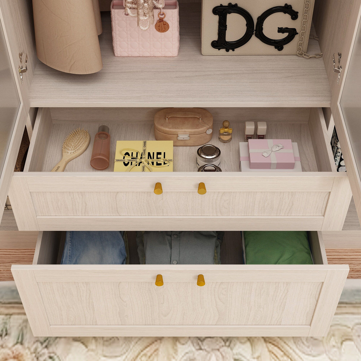 Large Glass Combination Cabinet: Contemporary Storage Closet Armoires