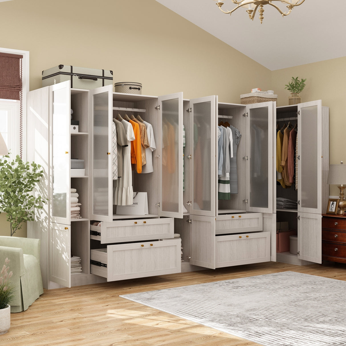 Large Glass Combination Cabinet: Contemporary Storage Closet Armoires