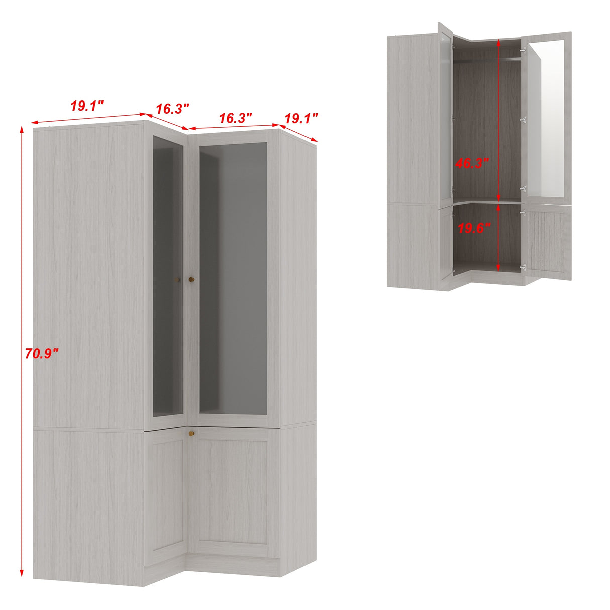 Large Glass Combination Cabinet: Contemporary Storage Closet Armoires