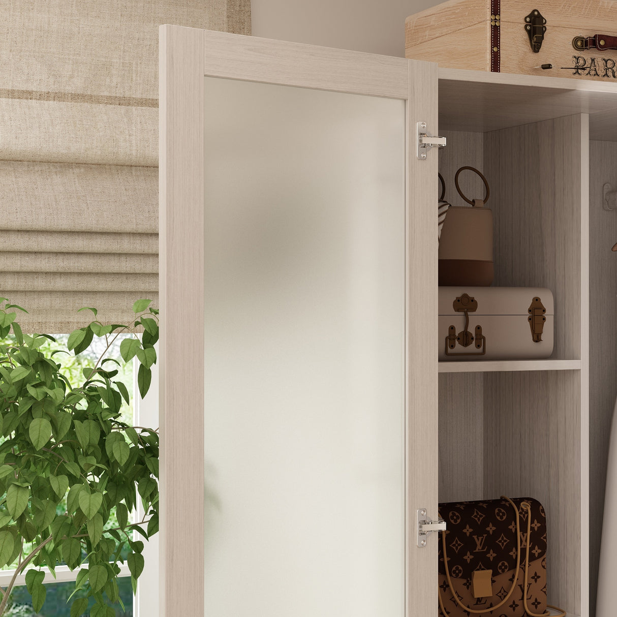Large Glass Combination Cabinet: Contemporary Storage Closet Armoires