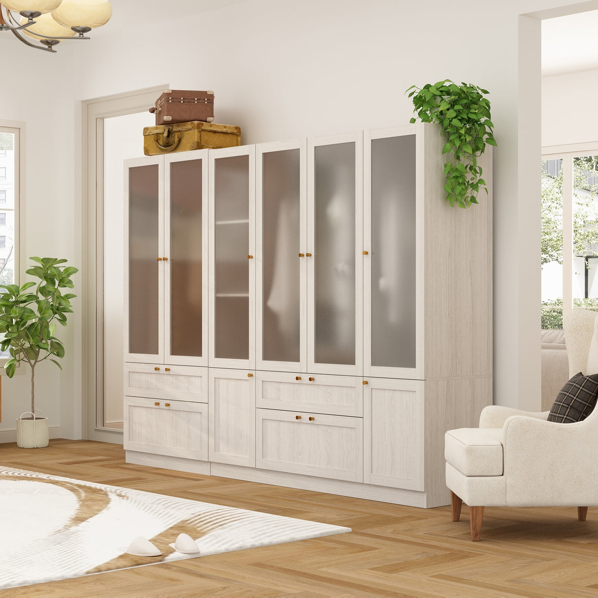 Large Glass Combination Cabinet: Contemporary Storage Closet Armoires