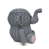 Large Gray Elephant Rattan Storage Basket With Lid Hand Woven Shelf Organizer Handmade Gift Wicker