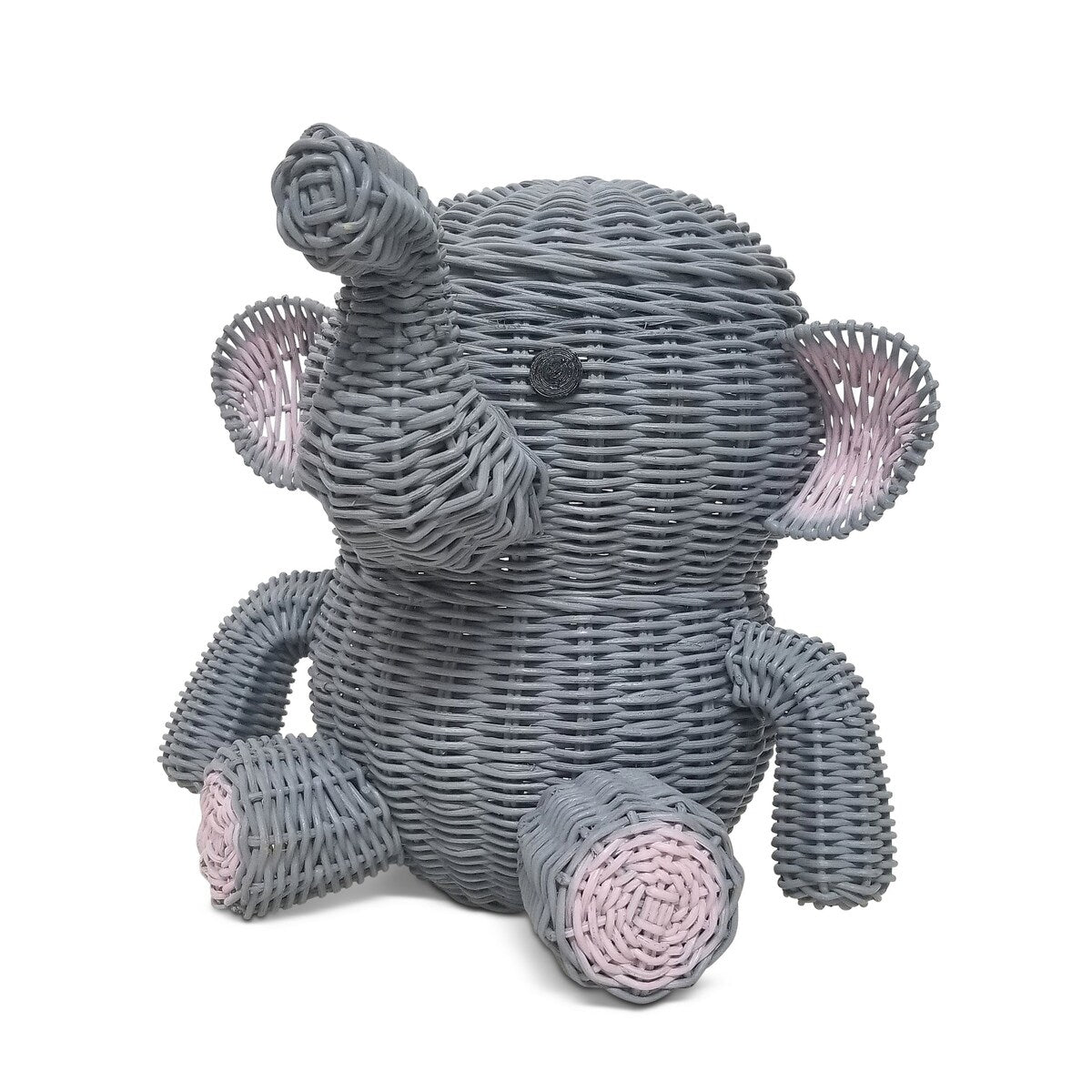 Large Gray Elephant Rattan Storage Basket With Lid Hand Woven Shelf Organizer Handmade Gift Wicker