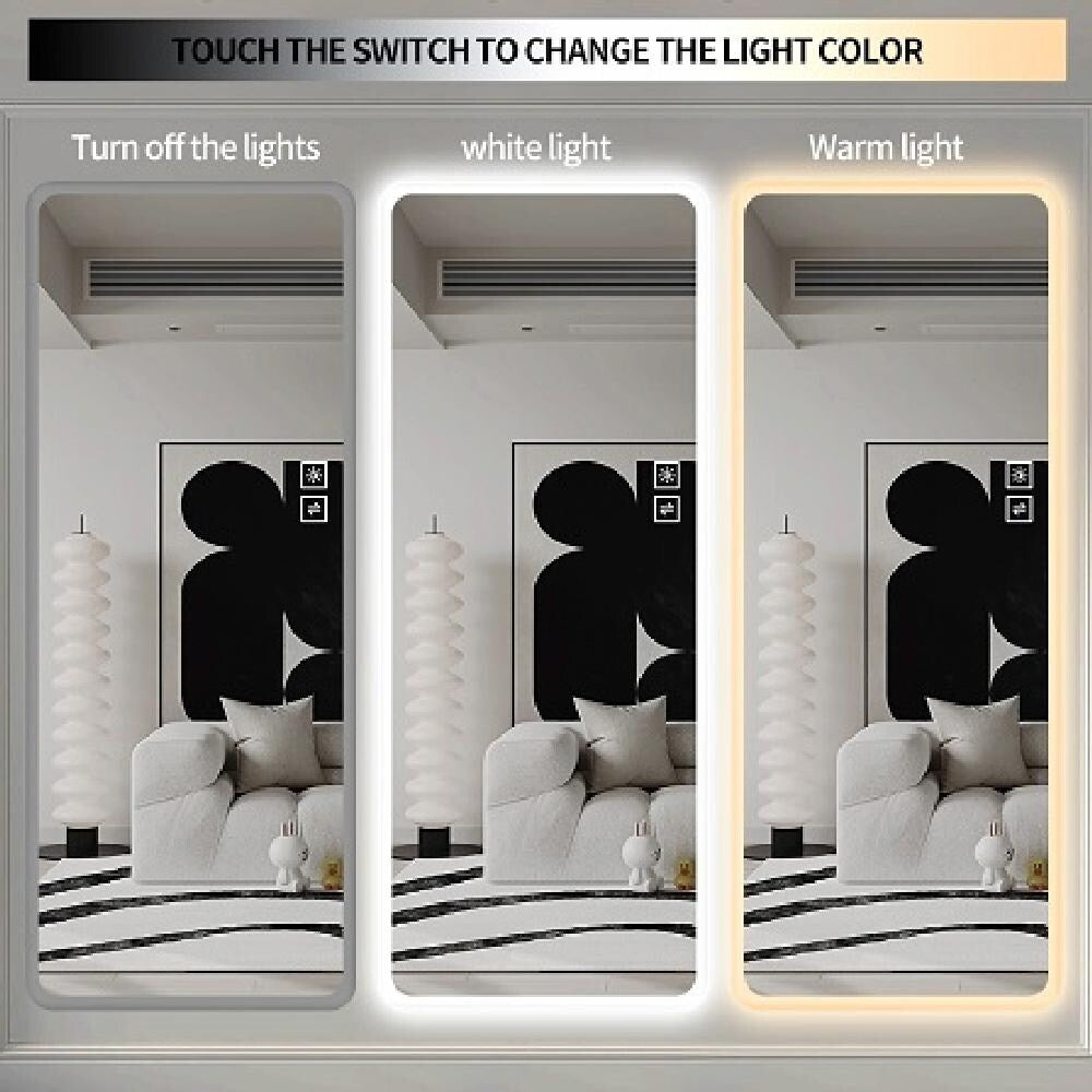 Large Lighted Full-Length Mirror - LED Vanity Mirror with Rounded Corners - Clear