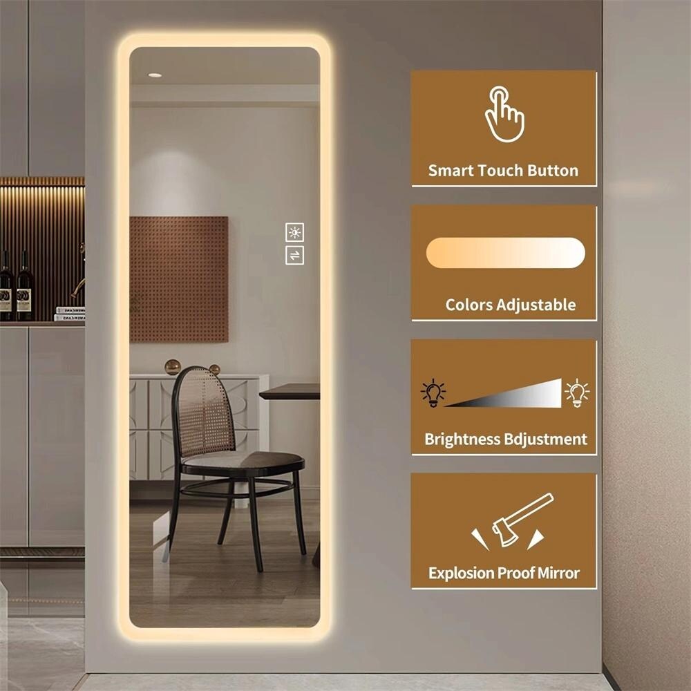 Large Lighted Full-Length Mirror - LED Vanity Mirror with Rounded Corners - Clear