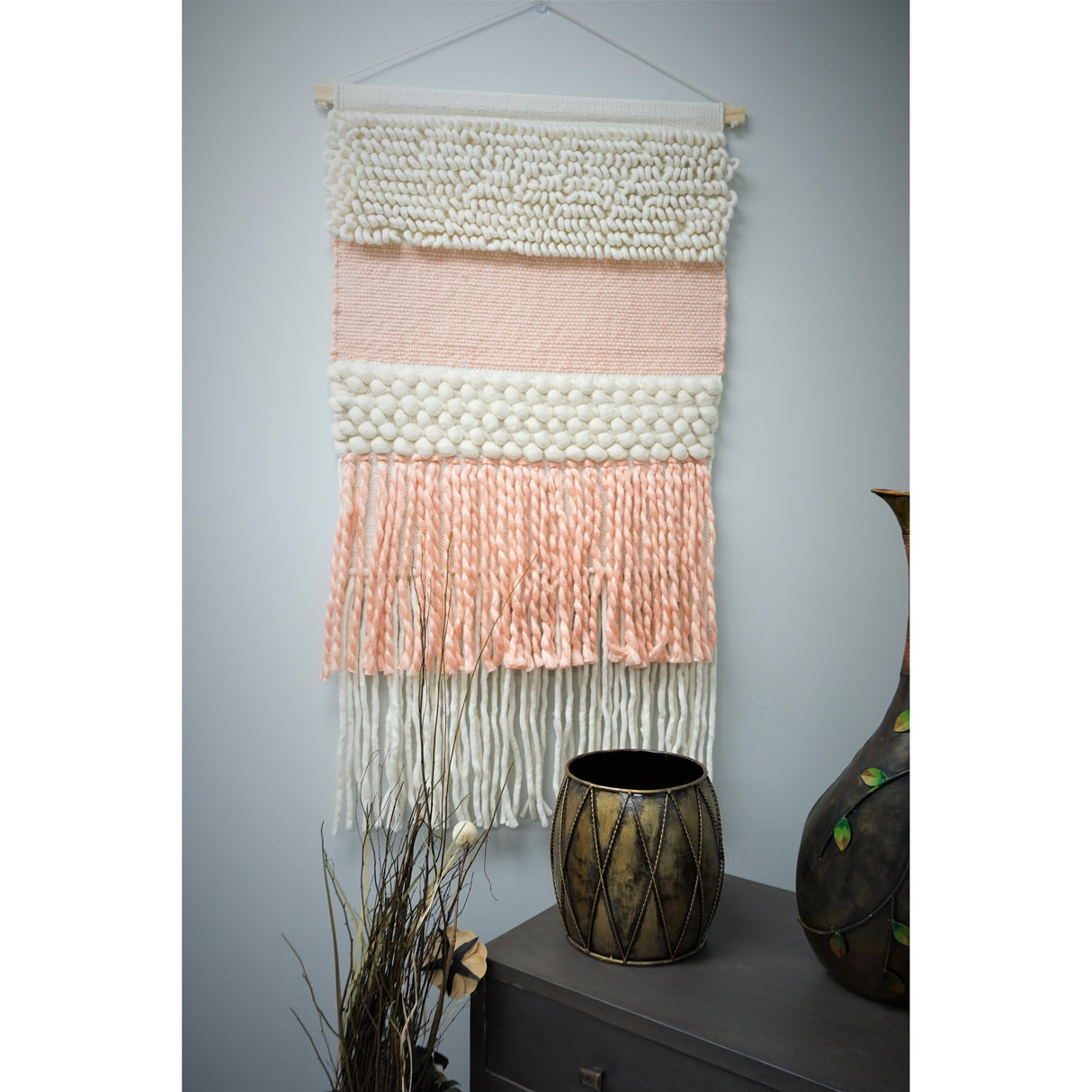 Home&Manor Wool and Cotton Large Macrame Wall Hanging with Rod Included - Exact Size