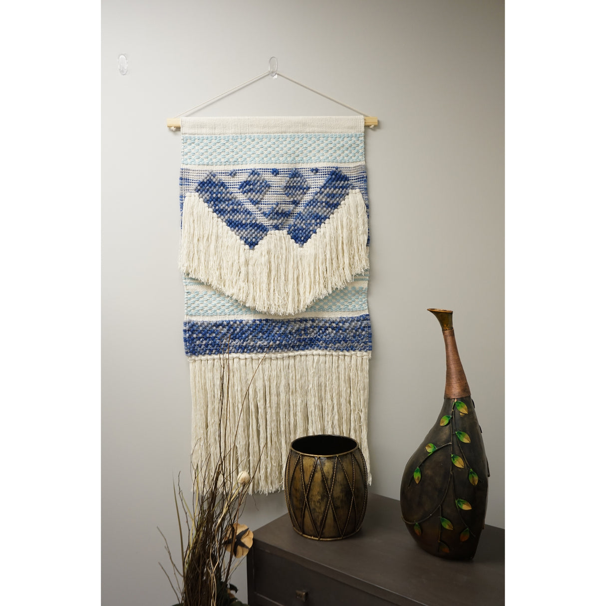 Home&Manor Wool and Cotton Large Macrame Wall Hanging with Rod Included - Exact Size