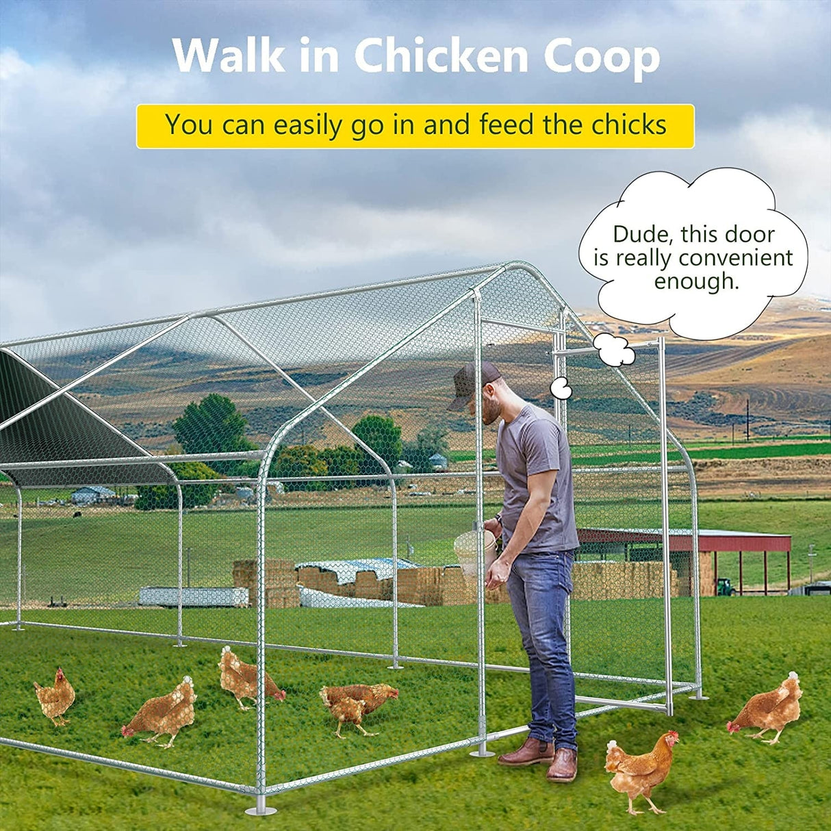 Large Metal Chicken Coop Run with Waterproof Cover - 20’L x 10’W x 6.56’