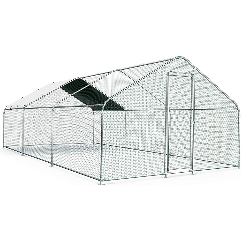 Large Metal Chicken Coop Run with Waterproof Cover - 20’L x 10’W x 6.56’