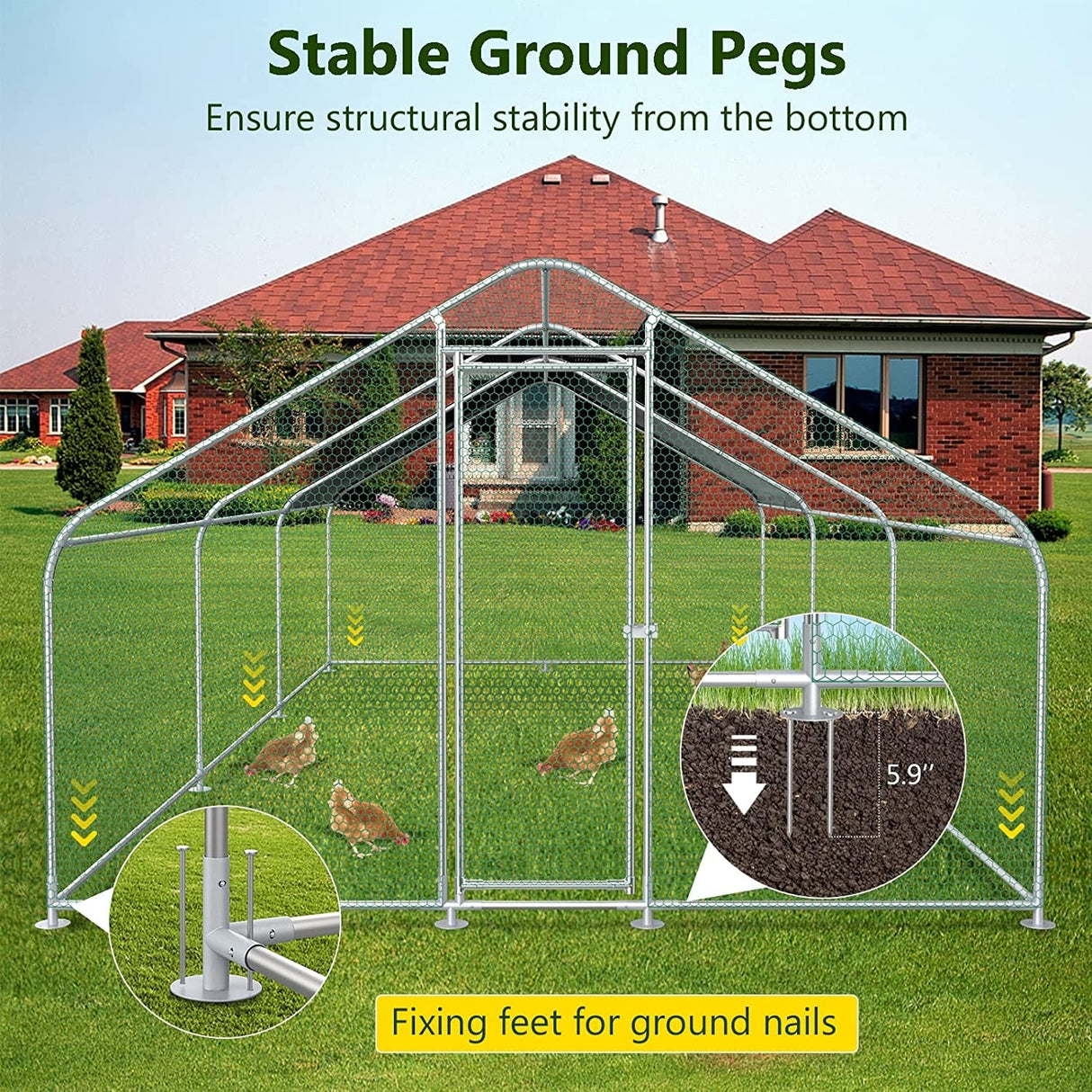 Large Metal Chicken Coop Run with Waterproof Cover - 20’L x 10’W x 6.56’