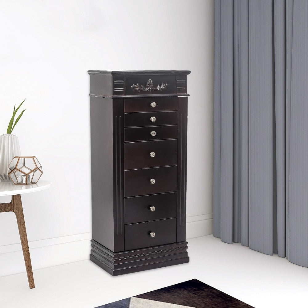 Large Mirror Jewelry Armoire Front Storage Chest Stand Organizer with 8 Drawers