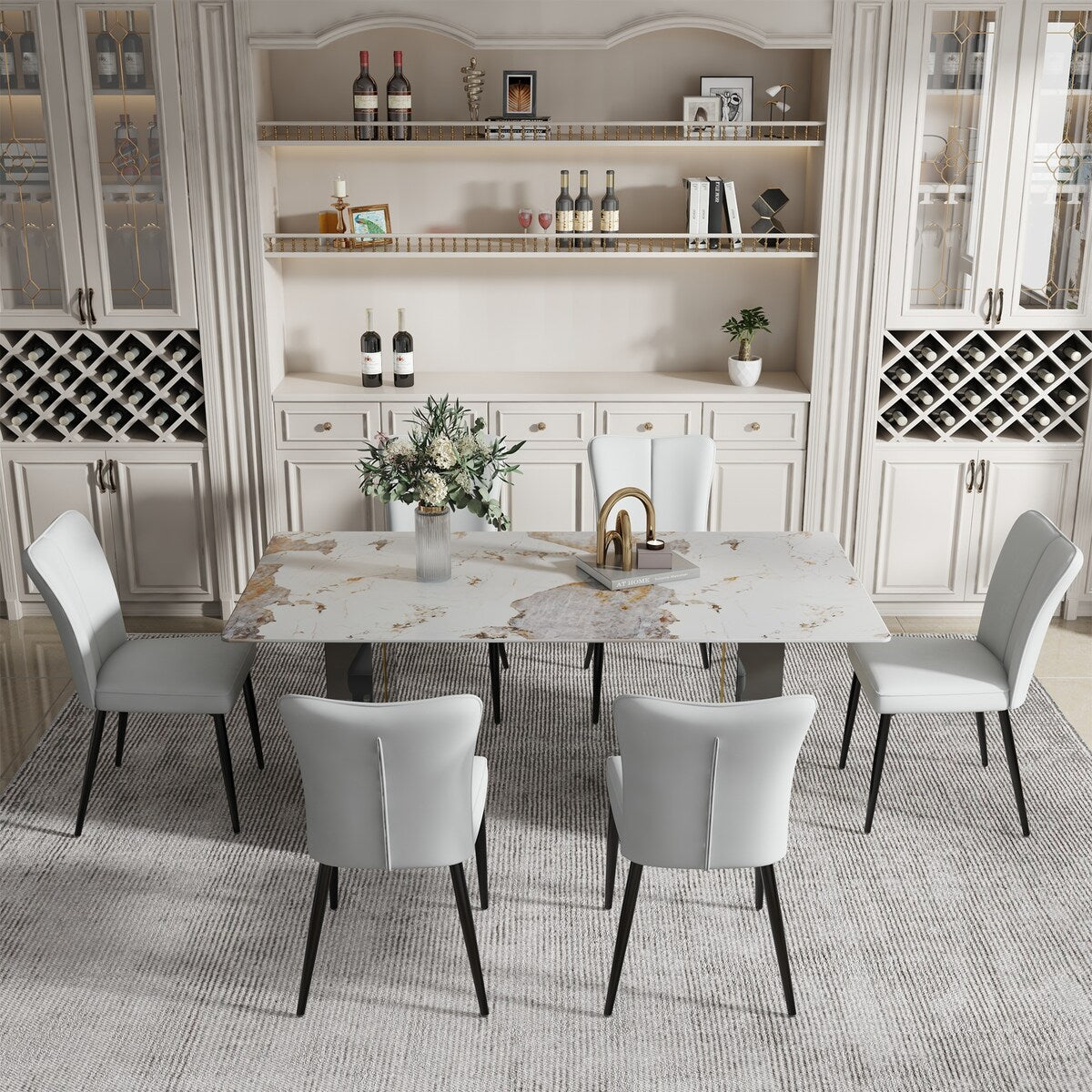 Large Modern Rectangular Tempered Glass Dining Table - White