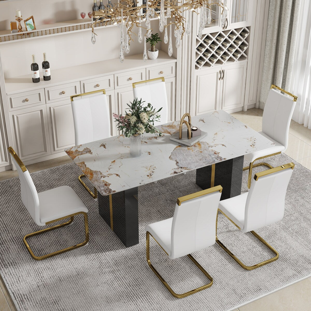 Large Modern Rectangular Tempered Glass Dining Table - White