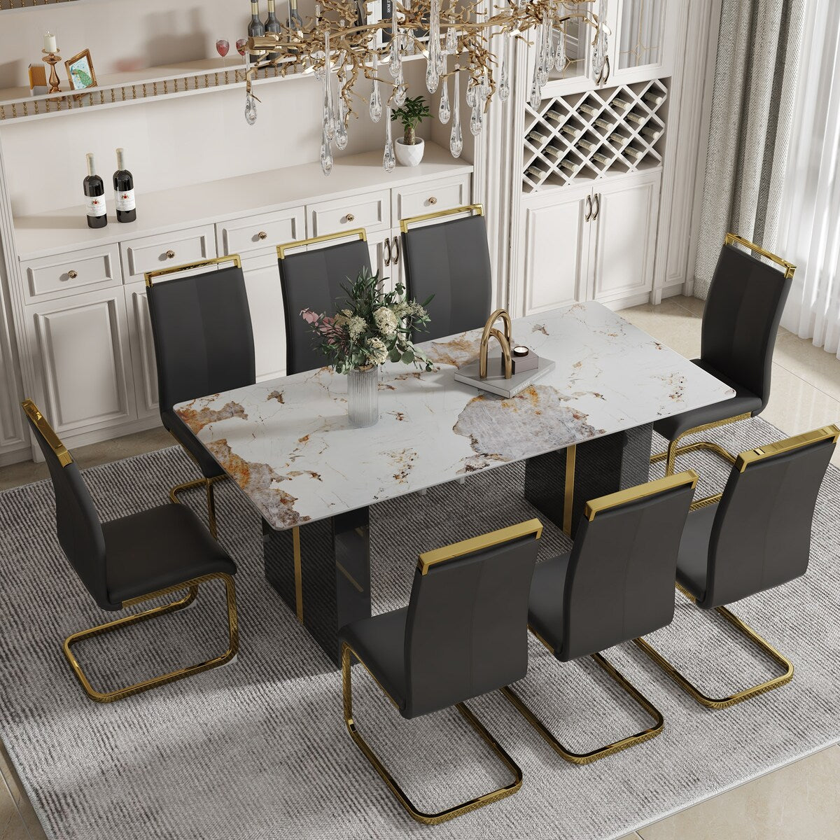 Large Modern Rectangular Tempered Glass Dining Table - White
