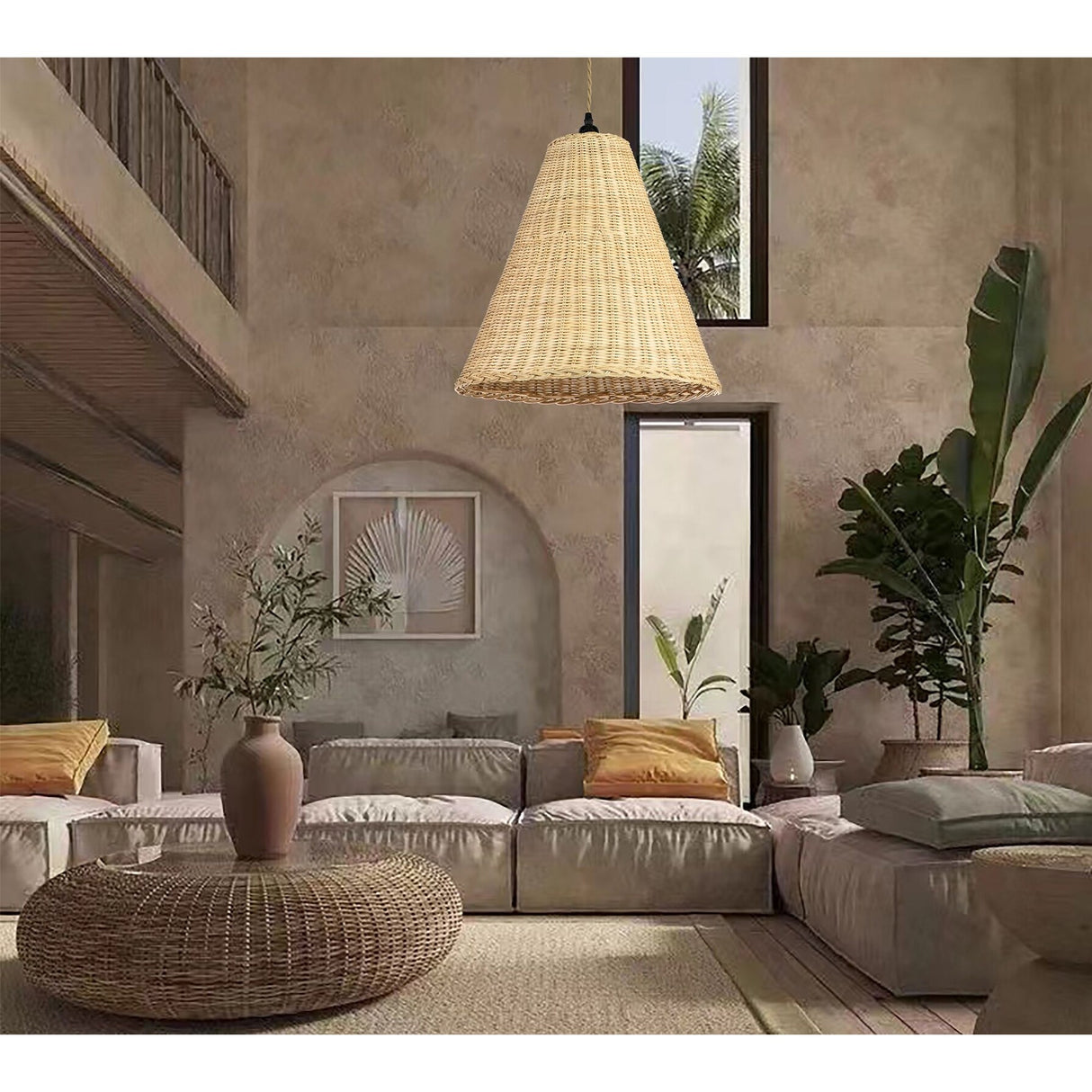 Large 26in. Natural Rattan Pendant Light