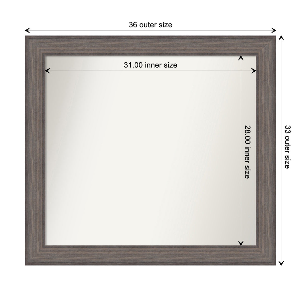 Large Non-Beveled Custom Wall Mirror - Country Barnwood Frame
