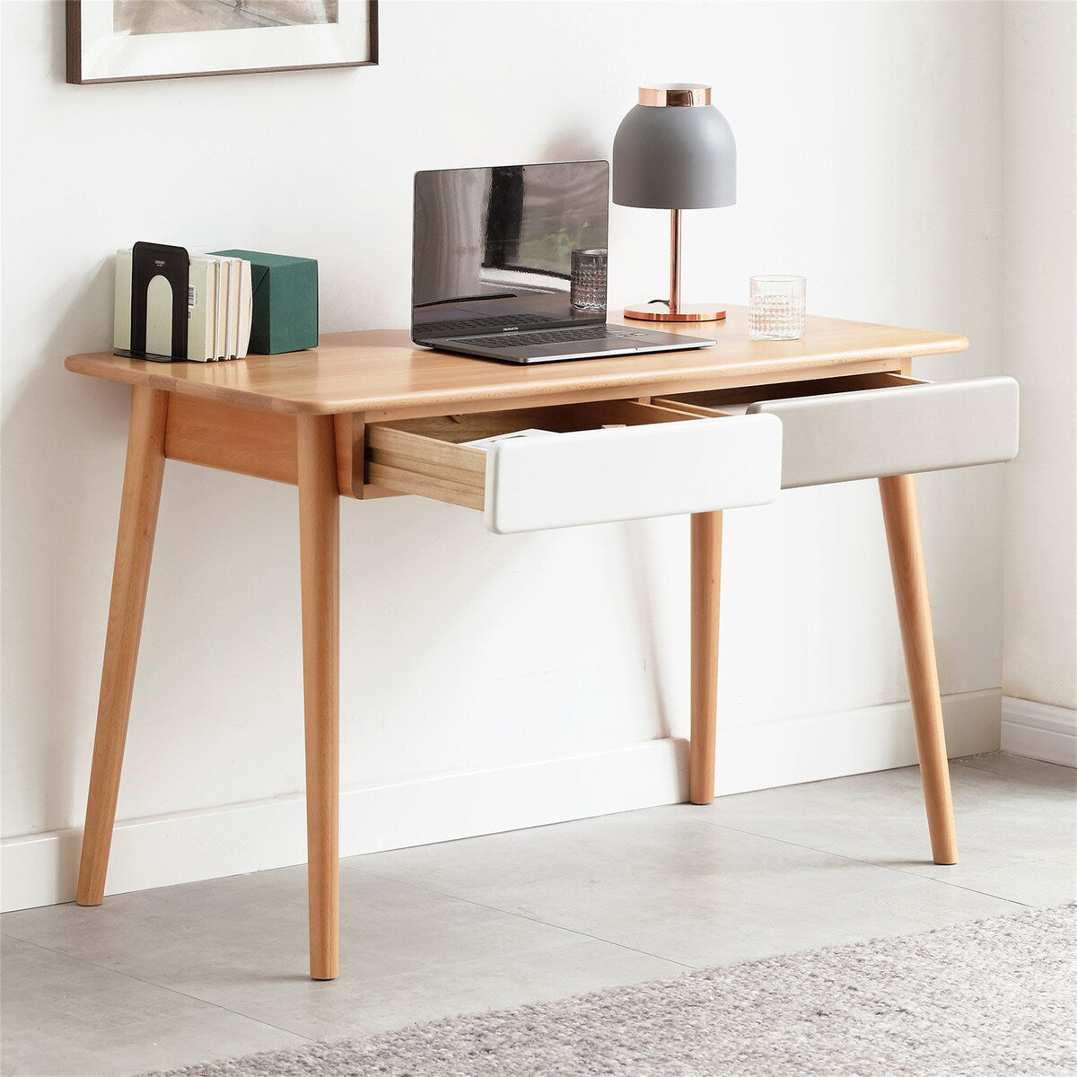 Large Office Desk with 2 Drawers Makeup Workstation