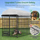 Large Outdoor Dog Kennel with Bowls and 360° Rotating Feeding Door, 6.6×3.9×5.9FT
