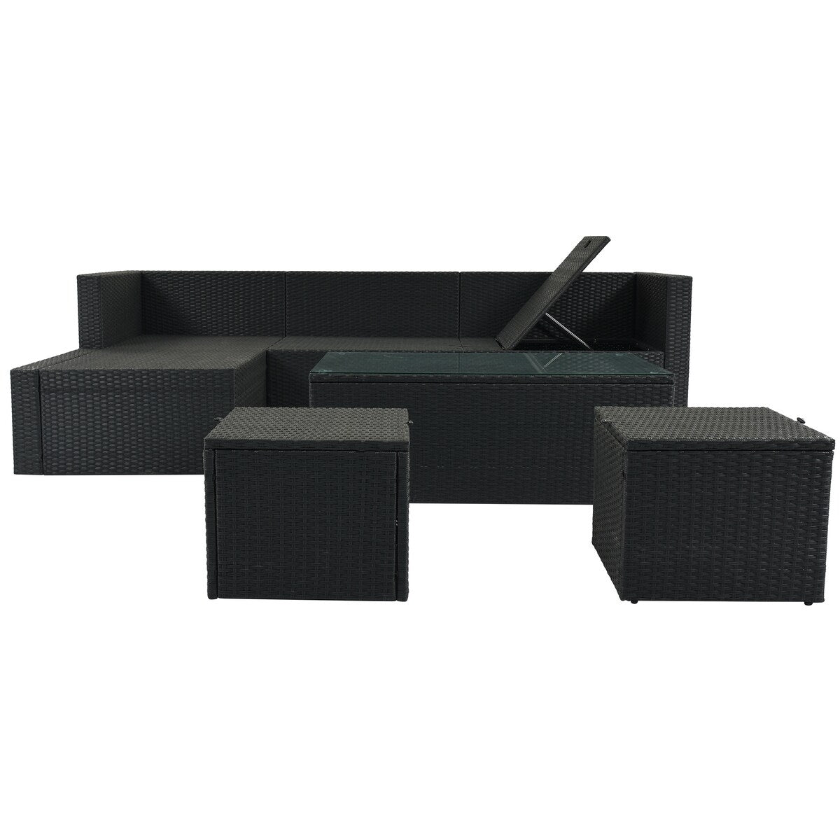 Large Outdoor PE Rattan Wicker Sectional Sofa Set, 5-Piece Movable Cushion Lounger Couch
