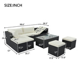Large Outdoor PE Rattan Wicker Sectional Sofa Set, 5-Piece Movable Cushion Lounger Couch