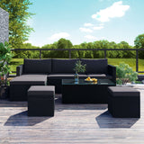Large Outdoor PE Rattan Wicker Sectional Sofa Set, 5-Piece Movable Cushion Lounger Couch