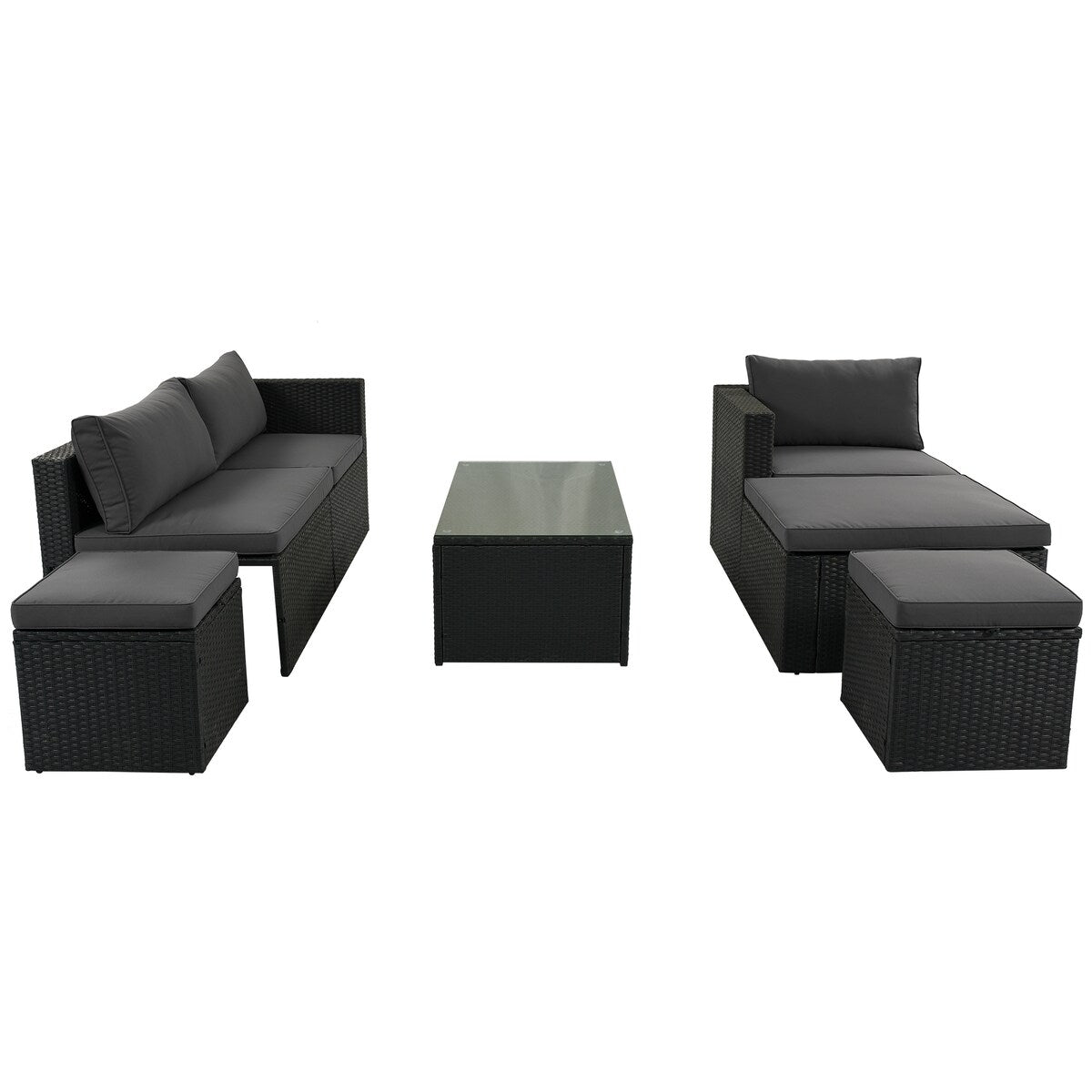 Large Outdoor PE Rattan Wicker Sectional Sofa Set, 5-Piece Movable Cushion Lounger Couch