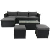 Large Outdoor PE Rattan Wicker Sectional Sofa Set, 5-Piece Movable Cushion Lounger Couch