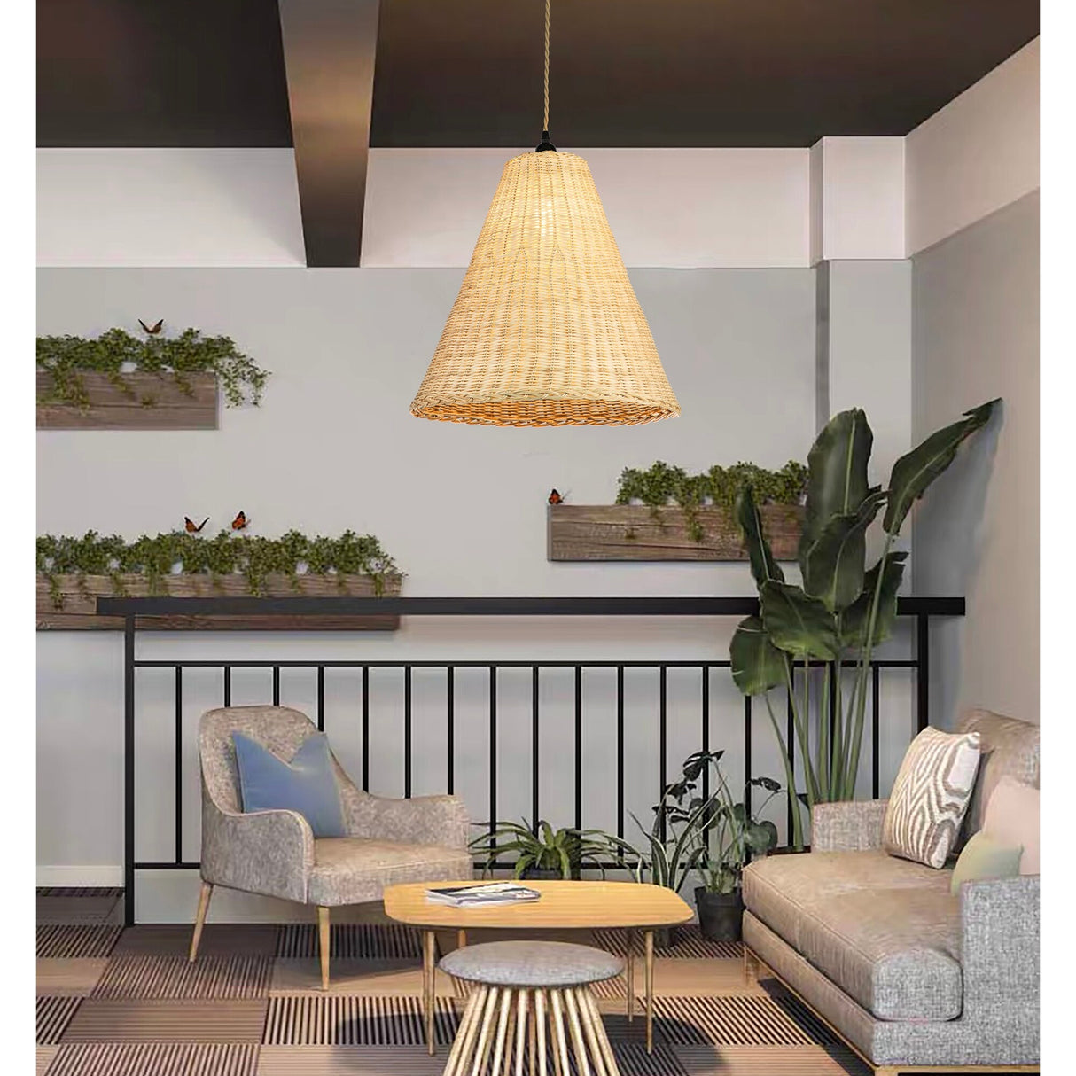 Large 26in. Natural Rattan Pendant Light