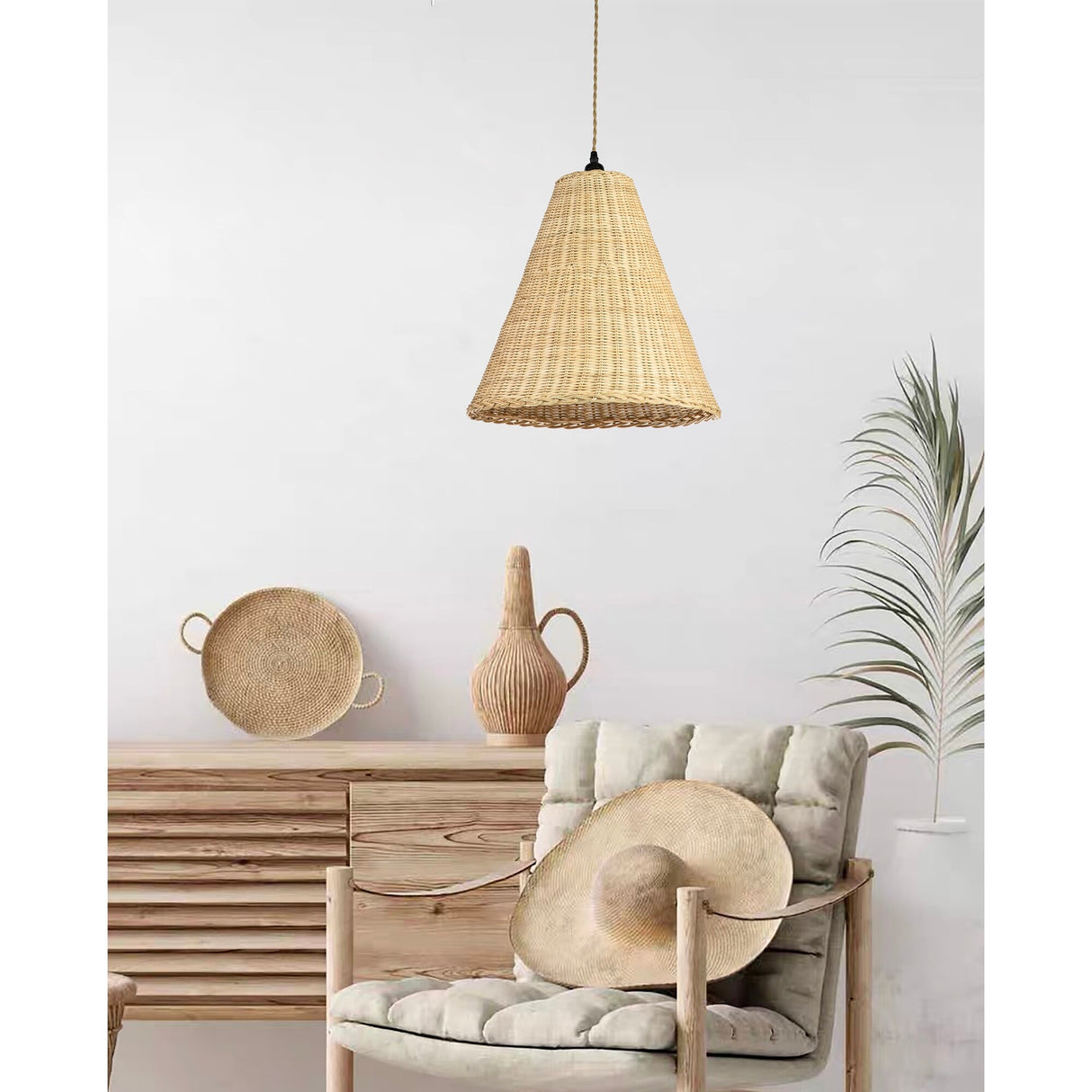 Large 26in. Natural Rattan Pendant Light
