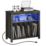 Large Record Player Stand with Power Outlets and LED Lights Turntable Stand