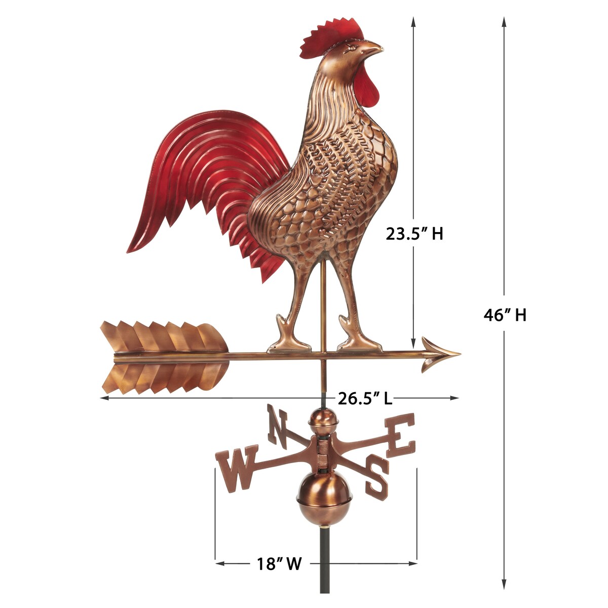 Large Rooster Weathervane - Pure Copper Hand Finished Multi-Color Patina by Good Directions