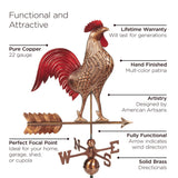 Large Rooster Weathervane - Pure Copper Hand Finished Multi-Color Patina by Good Directions