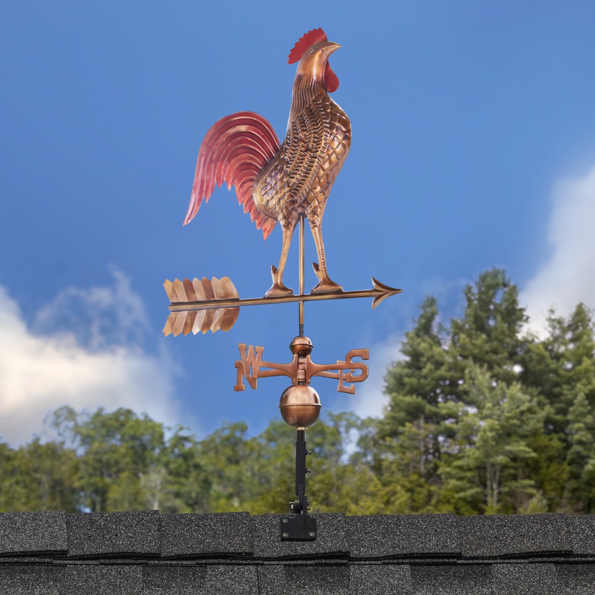 Large Rooster Weathervane - Pure Copper Hand Finished Multi-Color Patina by Good Directions