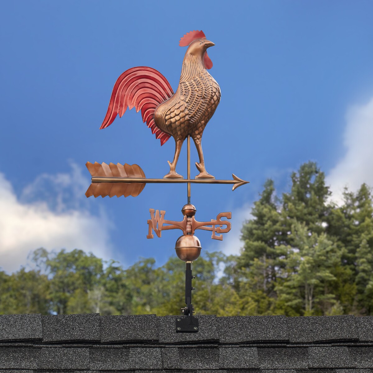 Large Rooster Weathervane - Pure Copper Hand Finished Multi-Color Patina by Good Directions