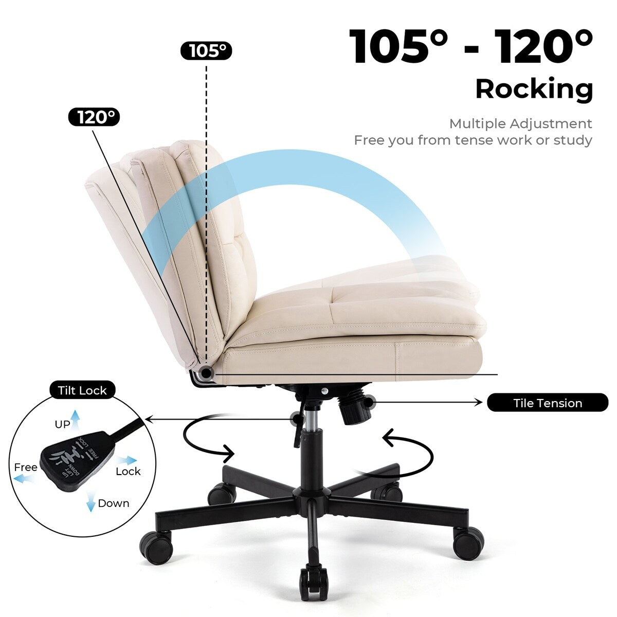 Large Size Swivel Home Office Desk Chair Armless Office Room Chair