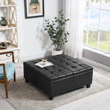 Large Square Faux Leather Storage Ottoman for Living Room & Bedroom