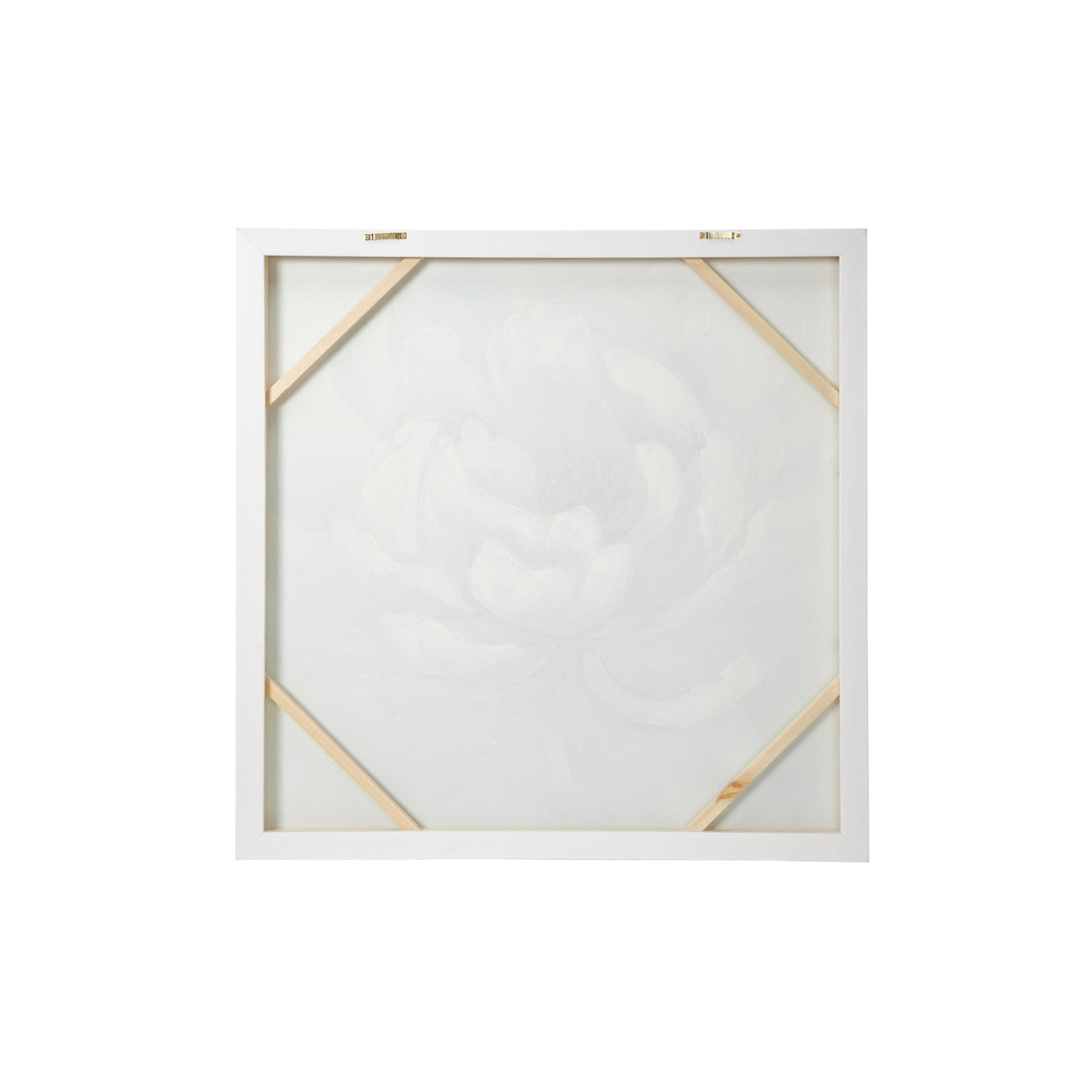 Large Square White Peony Flower Acrylic Painting in Silver Frame 39.5 x 39.5 - 40 x 2 x 40